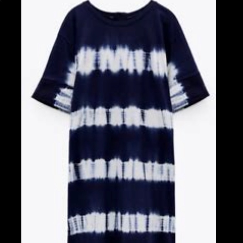 Zara tie-dye indigo dress NWT Size M 100% Cotton